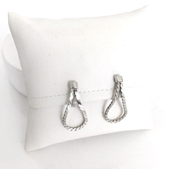 Vintage Signed Monet Shiny Silver Clip On Earrings Chain Loop Drop Earrings - Picture 4 of 11